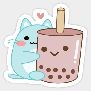 Cute Cat drinking bubble milk tea Sticker